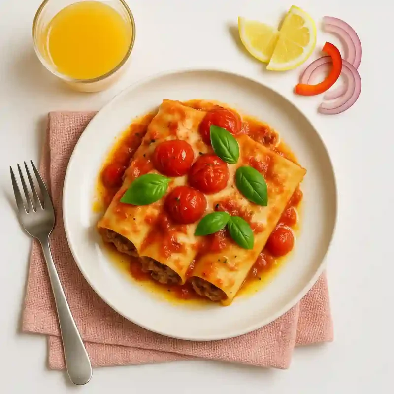 Canneloni au cœur de viande, sauce tomate en douceur crémeuse